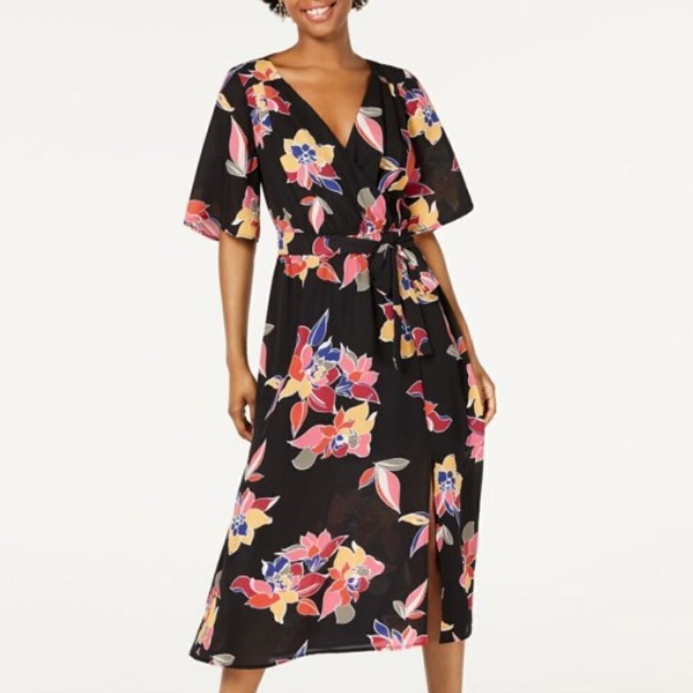 BRAND NEW TRIXXI WOMEN'S FLORAL FAUX WRAP MIDI DRESS